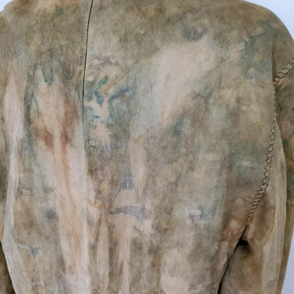 John Varvatos leather coat Med Large brown gray tan beige tie dyed blazer 52 54 - Picture 6 of 10